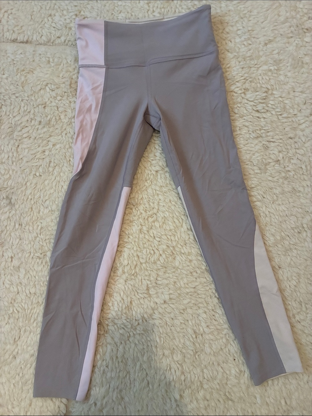 Athleta Taupe Leggings with Light Pink Side Panels